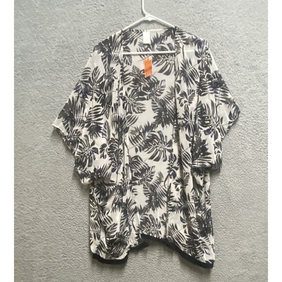 Loop Tops - West Loop Sheer  Open Kimono Cardigan Top Womens One Size Boho Black Floral